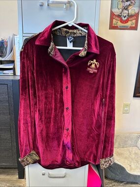 Thunderbird Velour Button-Up Shirt - Deep Wine Red